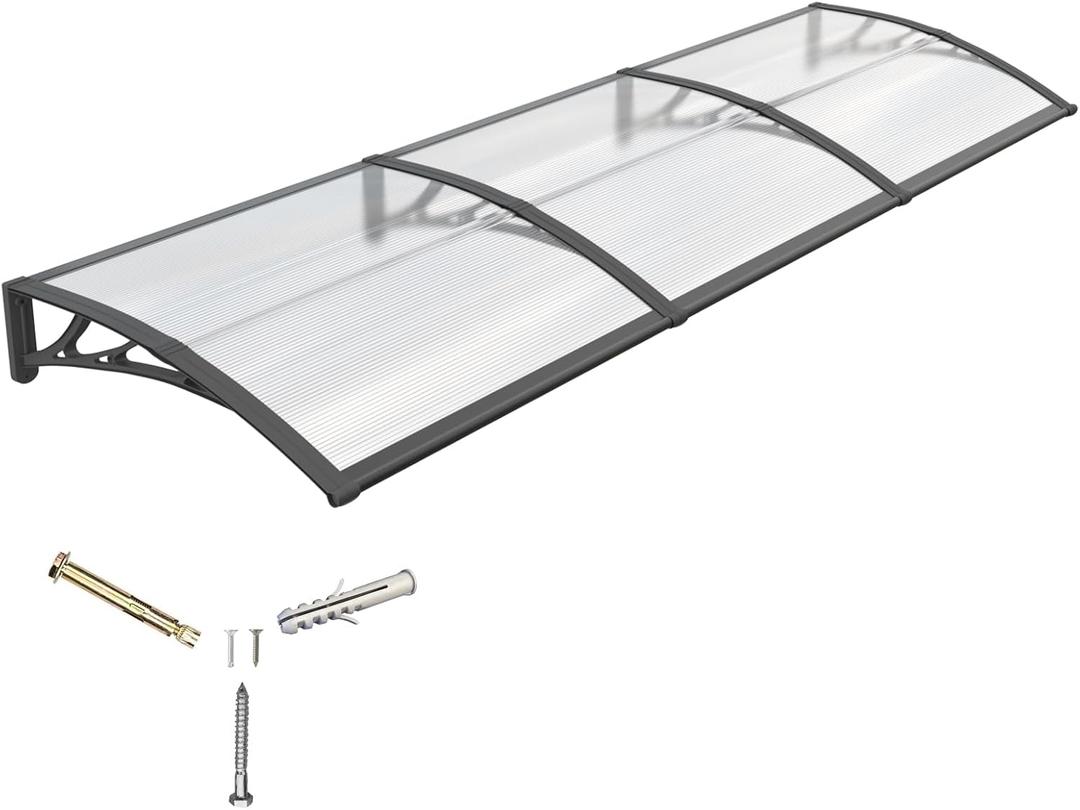 Door Awning 32"x120" Window Awning for Doors Canopy Exterior, Polycarbonate Cover for House Porch Patio Deck, UV Rain Snow Sunlight Protection, Hollow Sheet