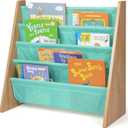 Humble Crew Kids Bookshelf, 4-Tier Front-Facing Book Display Organizer, Montessori Toddler Bookcase for Playroom, Bedroom & Reading Corner, Natural Wood/Seafoam Green