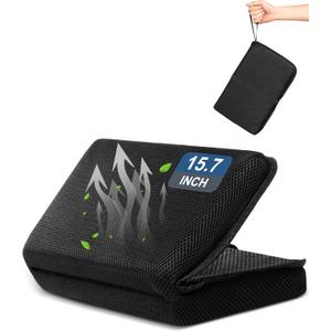 FASTMOMENT Airplane Seat Cushion Portable Travel Cushion for Comfort Foldable Stadium Pad with Breathable Fabric Seat Pad Perfect for Long Flights, Office, Bleacher, Camping (Standard Size - 15.7'', Black)
