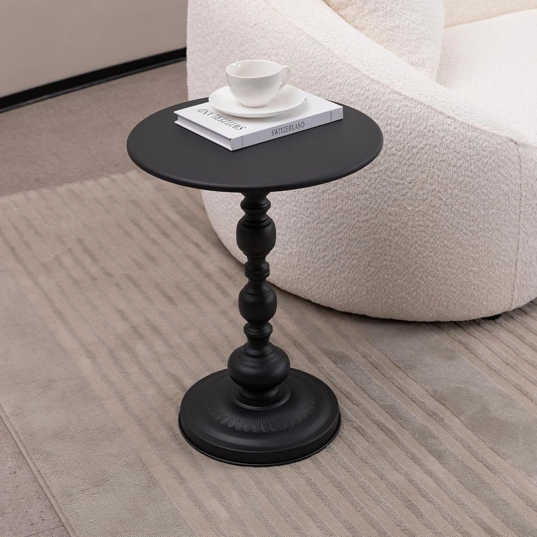 Vintage Metal Side Table, Matte Black Round Side Table Nightstand Small Drink Table Suitable for Bedside or Sofa Decorative Side Table, Decorating Small Space Living Room, Bedroom