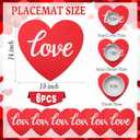 Remerry Leather Heart Placemats Set of 6 Red Heart Shaped Place Mats Waterproof Washable Table Kitchen Mats for Kitchen Dining Decor(Love,Red,14 x 13'')