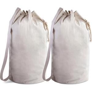 Handy Laundry Canvas Duffel Bag - Drawstring, Leather Closure, Shoulder Strap. (2-PACK)