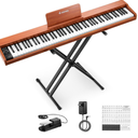 Donner DEP-1S Piano Keyboard 88 Keys, Beginner Digital Piano with 88 Key Velocity-Sensitive Keyboard, Record, Bluetooth, Chord, Bundle With Piano Stand, Piano Stickers, Sustain Pedal, Retro Wood Color