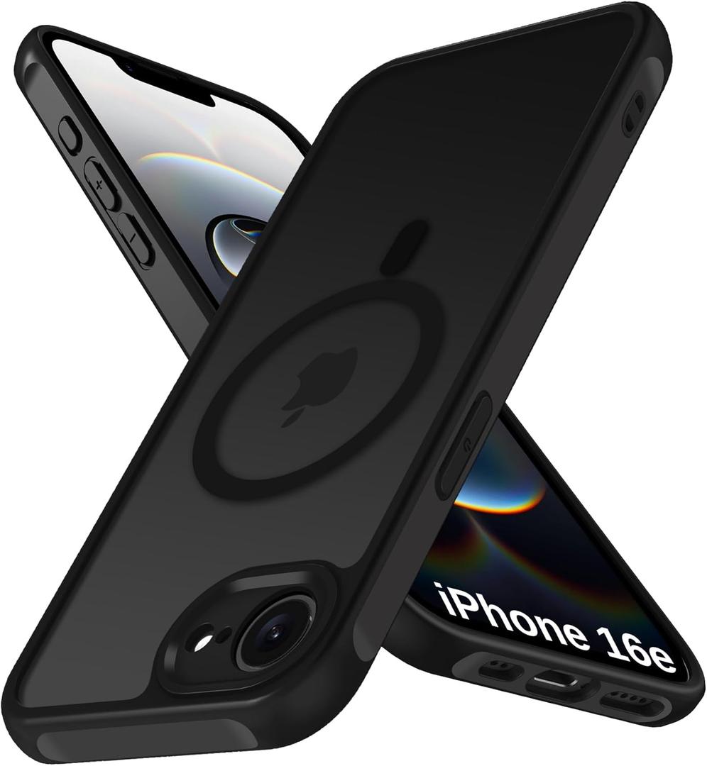 ivoler Magnetic Case for iPhone 16e 6.1" 2025 [Compatible with Magsafe] [Military Grade Protection] Magnetic Charger Case,Frosted Translucent Back Phone Cover- Matte Black
