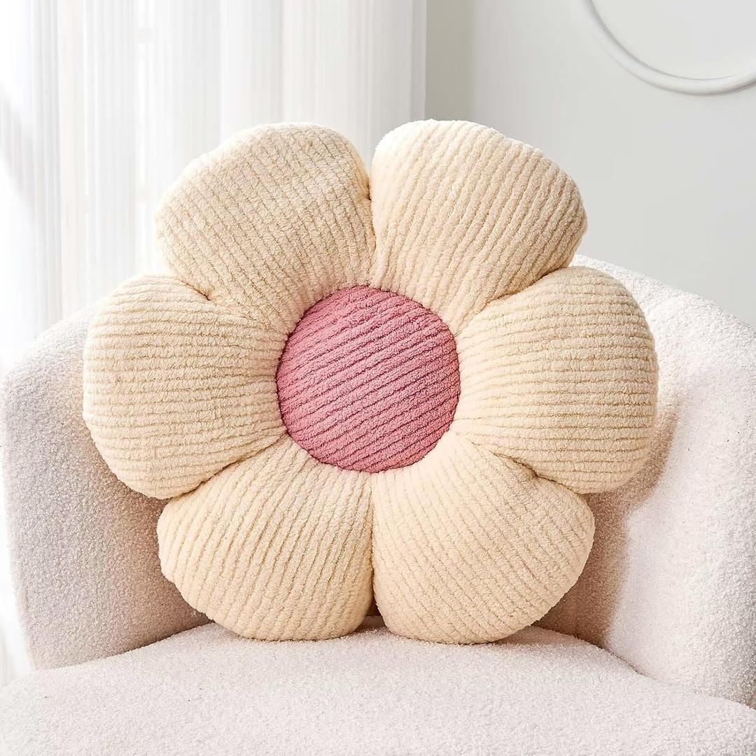 Kcvvcr Flower Throw Pillow, Soft White 14.9" Shaped Floor Pillow for Home Decor, Cute Aesthetic Plush Decorative Pillows for Bed, Sofa, Couch
