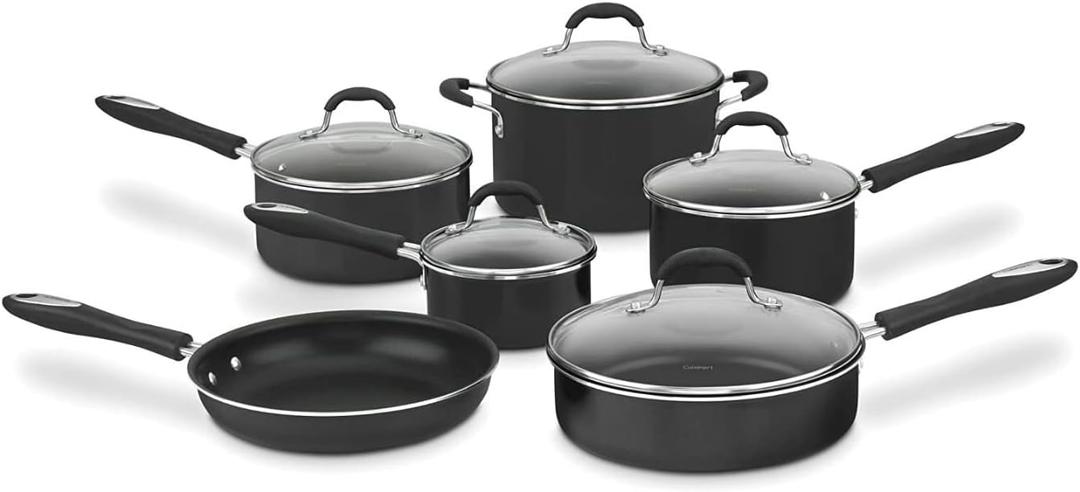Cuisinart Advantage Nonstick Cookware Set, 11-Piece Pots and Pans Cooking Set with Aluminum Core for Quick and Even Heating, Easy Grip Handles, Dishwasher Safe, 55-11BK (other-size, Black)