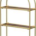 Crofy Gold Arched Frame Wall Shelf, Decorative 3 Tier Bathroom Wall Shelf with Walnut Finish Shelves and Robust Storage Capacity, 6" D x 17.9" W x 28.57" H
