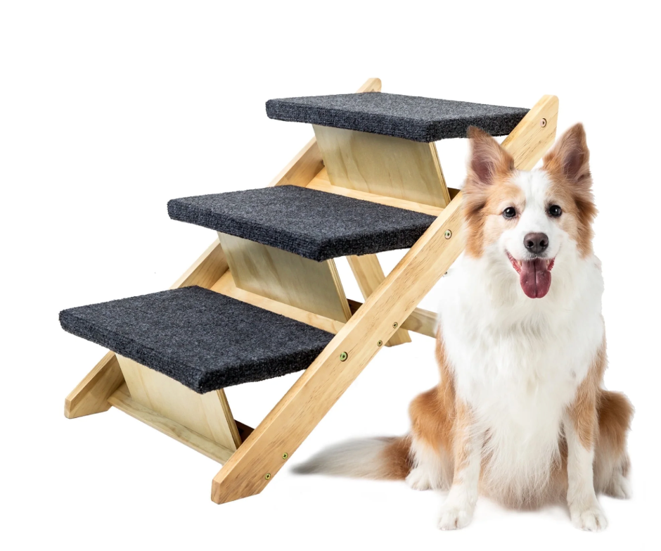 MEWANG 3-Step Wood Pet Steps, 2 in 1 Dog Stairs