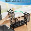 Cisily Sponge Holder for Kitchen Sink, Sink Caddy Organizer with High Brush Holder, Kitchen Countertop Organizers and Storage Essentials, Rustproof 304 Stainless Steel (Black, 9.25)