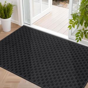 Mibao Front Door Mat, Heavy Duty Durable Welcome Mat for Outdoor Indoor, Dirt Trapper Waterproof Super Absorbent Door Mat for Entryway Outside Patio Porch, 73" x 46", Black