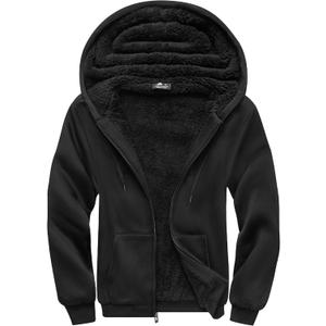 SCODI Hoodies for Men Heavyweight Fleece Sweatshirt - Full Zip Up Thick Sherpa Lined Hooded Sweatshirts (Medium, Black)