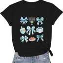 Hanukkah Shirt Women Bow Menorah Candles Hanukkah T-Shirt Jewish Menorah Chanukah Tee Tops (S)