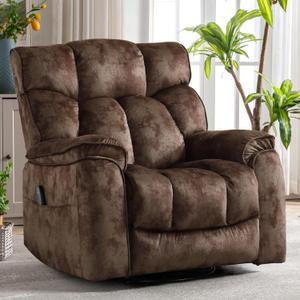 INZOY Oversized Rocker Recliner with Heat and Vibration, Manual Swivel Rocking Chair with Vibrating Massage, Comfy Padded Overstuffed Soft Fabric Heated Recliner, Brown (39"Wx42"Dx40"H)