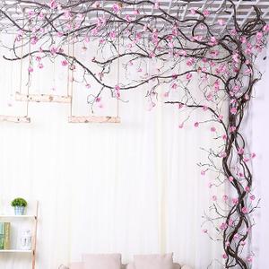 Flexible 118 inch Large Flexible Artificial Tree Fall Vines Twine Wood Branches with Peony Flowers Garland Twig Reptile Climbing Fake Plants for Wedding Arch Christmas Wall Door Hanging, 1