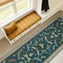 Wide Runner Rug for Hallway 2'6"x8' - Green Runner Rug for Kitchen, Hall Way, Washable Foldable Boho Insect Deor (Teal)