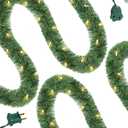 WATERGLIDE Lighted Christmas Green Garland 15FT, with Clear String Lights, Pre-lit Artificial Greenery Garlands, Plug in & Connectable Xmas Lights for Indoor Outdoor Holiday Party Decor (Warm White)