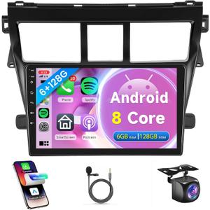 8Core 6G+128G Android Car Radio for Toyota Yaris VIOS 2007-2013, Rimoody Car Stereo Carplay Android Auto GPS WiFi Mirror Link 9 Inch Touchscreen DSP-36 59-UI Bluetooth FM/RDS EQ + Backup Camera