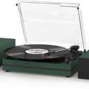 Record Player for Vinyl with External Speakers Belt-Drive Turntables for Vinyls Records Dual Stereo Speakers LP 3 Speed BT Wireless AUX-in Headphone Auto Stop New Sleek Stylish Dark Green