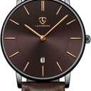 L LAVAREDO Watch for Men, Extremely Thin Mens Watches Minimalist Analog Men's Leather Wrist Watches with Time/Date, Birthday Gift for Men Boyfriend
