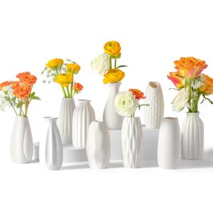 Small White Ceramic Vase Set of 10 - Mini Bud Vases for Flowers and Pampas Grass, Boho Centerpieces for Home and Party Decor, White Vases Home Decor, Ceramic Vase Set for Weddings