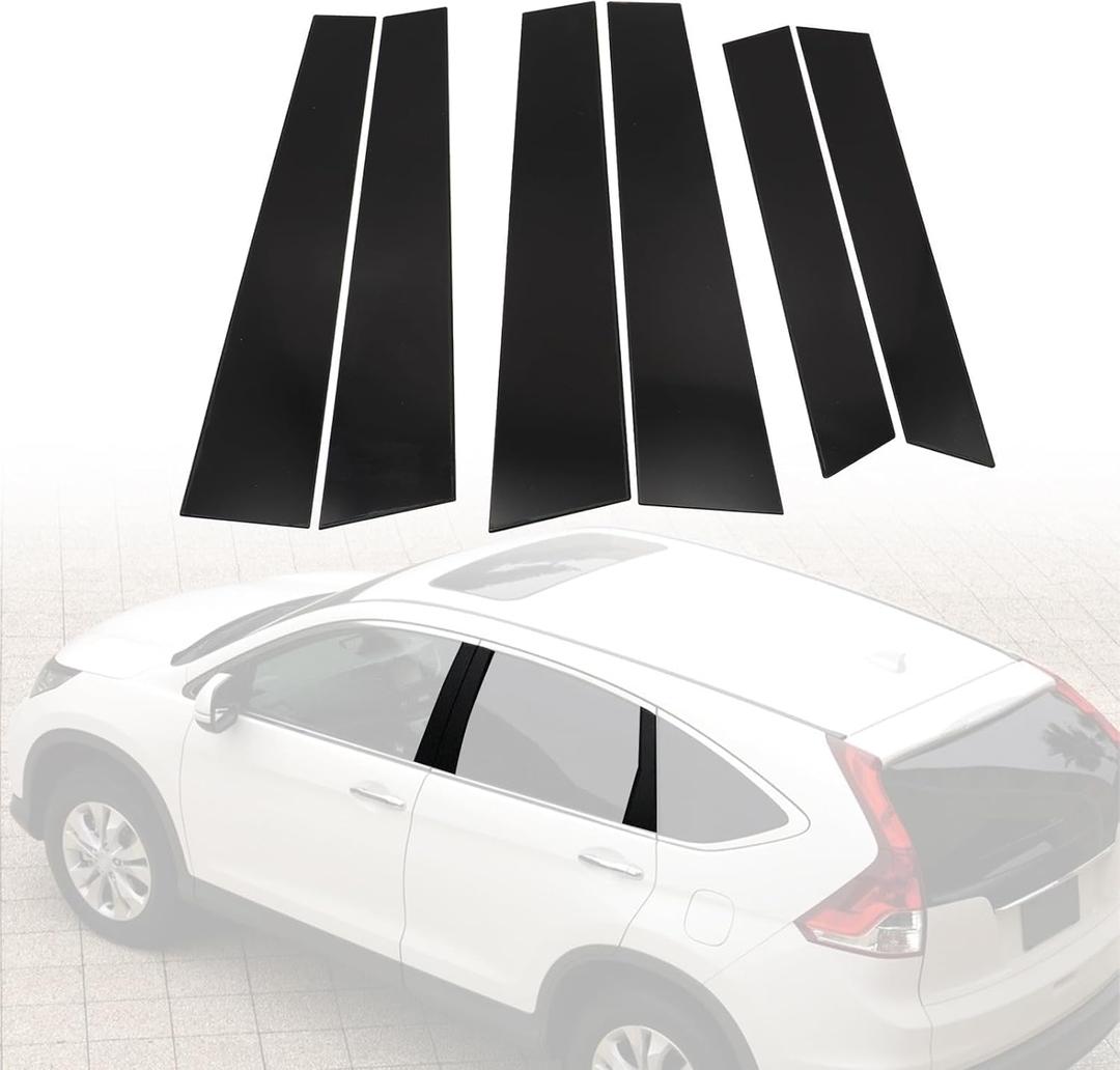 SecosAutoparts 6Pcs Exterior Window Pillar Posts Cover Trim Black, Compatible with Honda CRV 2007-2011, Door Side Window Pillar Molding