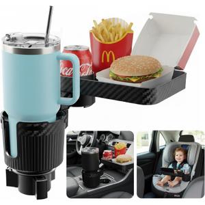 Car Cup Holder Tray, 3 in 1 Cup Holder Expander Adapter for Car, 360 Rotating Detachable 11" Car Food Tray Table for Eating, Road Trip Essentials Fits Yeti, Hydro Flask 16-46 oz, OtterVerz 11