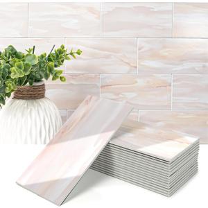Art3d 102-Piece Peel and Stick Wall Tile for Kitchen Backsplash, Bathroom, Fireplace, 3in. x 6in. Stick on Subway Tile, Yellow Jasper