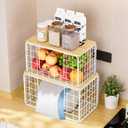 2 Pack Trash Bag Dispenser, Trash Bag Holder with Bamboo Top, Garbage Bag Dispenser, Storage Stackable for Kitchen Laundry Organizers Countertop Organization, White