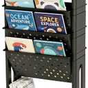5-Tier Mobile Bookshelf, Rolling Bookcase Book Storage Rack, Movable File Folder Organizer Cart with Wheels for Home Study Office Living Room Classroom, Black