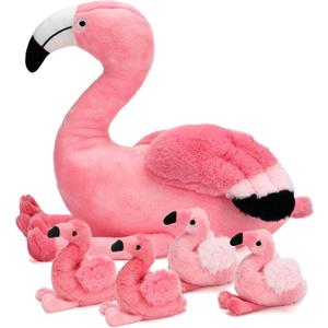 21Inch Flamingo Stuffed Animal Toys with 4 Babies Soft Plush Pink Plushie Machine Washable for Kids Birthday Toddlers Kids