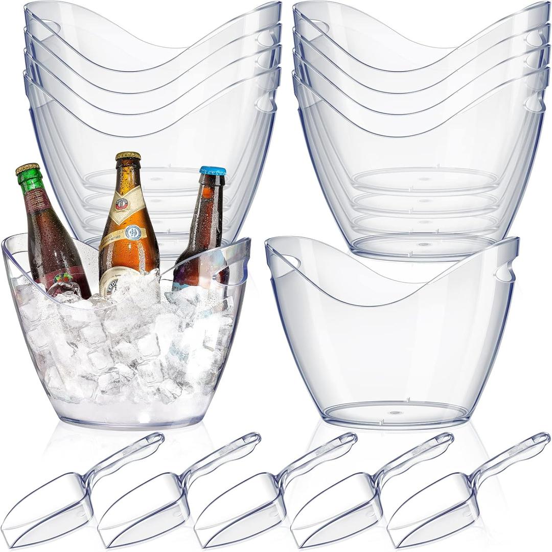 Plastic Clear Ice Bucket with Ice Scoops Clear Acrylic Ice Tub Plastic Wine Bucket Party Beverage Chiller Bin Parties Ice Bucket for Wine Champagne or Beer (24 Pieces, 4 Liters)