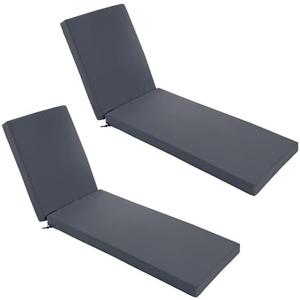 Summsun Chaise Lounge Cushions Outdoor Set of 2 - Waterproof and Fade Resistant Sun Lounger Replacement Cushions - Patio Lounger Pads with Removable Cover for Pool, Deck, 80 x 26 x 3 Inch, Dark Grey