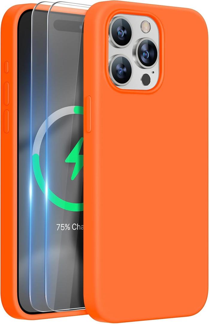 Miracase Designed for iPhone 11 Phone Case, with Screen Protector, Liquid Silicone Gel Rubber Full Body Drop Protection Shockproof Cover Phone Case for iPhone 11 6.1 inch (Dark Gray) (Orange Magnetic)