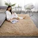 Fluffy Shaggy Area Rugs for Bedroom, Soft Non-Slip Plush Carpet Feet Floor Mats Rectangular Cozy Rug for Nursery Room Living Room Khaki, 4.6 ft x 6.6 ft