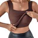 CHICME Womens U Neck Shapewear Built-in Bra Tank High Strechy Sleeveless Slim Fit Tops Camisole Workout Tops (Large, Coffee)