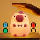 Pink Capybara Night Light for Kids, Multi-Color Changing Rechargeable Night Light for Baby Toddler Nursery, Cute Lamp Kawaii Room Decor Gift for Girls