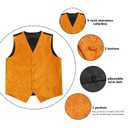 Alizeal Mens 5pcs Paisley Suit Vest Classic Jacquard Button-Down Waistcoat Set, Orange-L