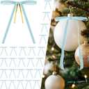 2 x 24 Pcs Light Blue Velvet Bows for Christmas Tree Decor, Elegant Velvet Pre-Tied Ribbon Bows Door Garland Vintage Ornaments for Christmas, Wreaths, Gifts and Home Decoration (5x7 Inch, 3/8'' Wide)
