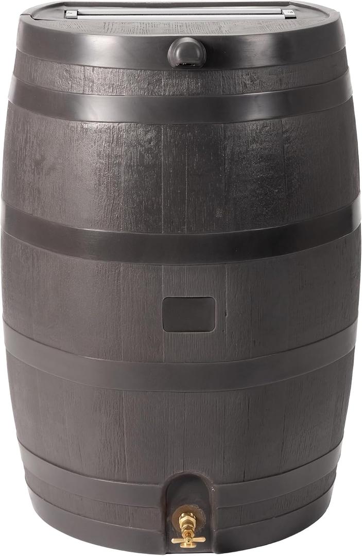 50-Gallon Rain Barrel, Flat Back Rain Water Collection Barrel, Graphite Color