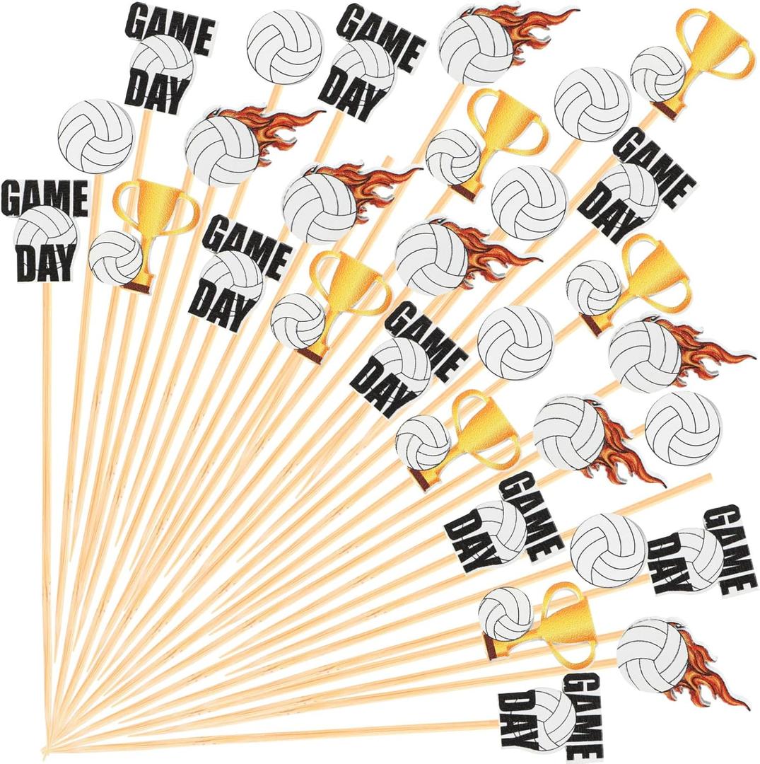 400 Pcs Volleyball Martini Toothpicks Bamboo Cocktail Picks Volleyball Garnish Drink Picks Cocktail Sticks for Appetizers Food Fruit Beach Holiday Party Favors