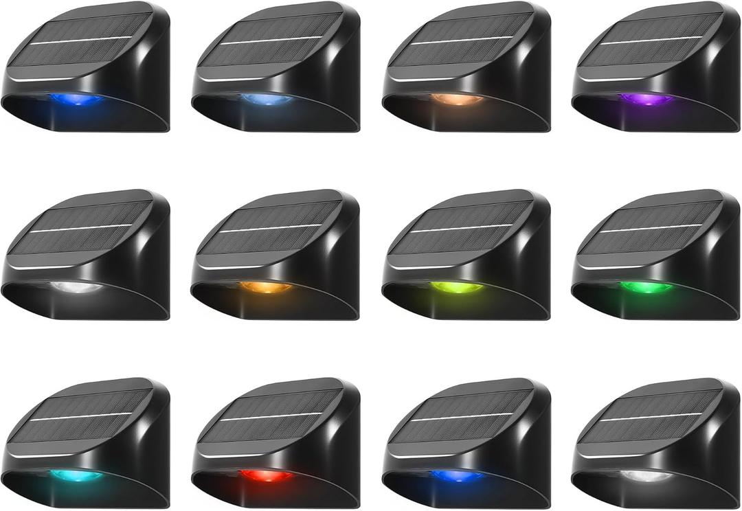 12 Pack Solar Fence Lights Outdoor, Solar Deck Lights with RGB Colors Warm White Cool White, Waterproof Fence Light for Outside Stairs Backyard Patio Pool Railing Outdoor