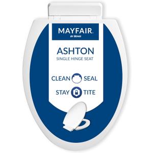 Mayfair Ashton Easy to Clean Single Hinge Toilet Seat, Modern Slow Close Wood Toilet Seat, Made in USA, Elongated, White