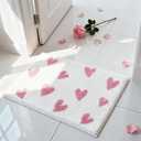 Valentines Heart Bath Mat for Bathroom Decor, Valentine's Day Bathroom Rugs Non Slip Absorbent, Soft Fluffy Microfiber Bath Rug, for Bath, Tub, Shower or Sink Mats Washable, 17x24n, White