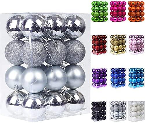 Emopeak 24Pcs Christmas Balls Ornaments for Xmas Christmas Tree - 4 Style Shatterproof Christmas Tree Decorations Hanging Ball for Holiday Wedding Party Decoration (Silver, 1.6"/4.2CM), 2 Pack