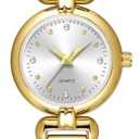 ADSBIAOYE Petite Womens Round Simple Wrist Watch Fashion Dress Diamond Female Watches for Ladies Analog Quartz Stainless Steel Waterproof Watch (1 Gold-White)