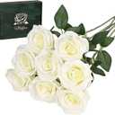 Waipfaru 8 Pcs Fake White Roses Artificial Flowers Bulk, Real Touch Silk Faux Roses with Long Stems for Wedding Bouquet Vase Flower Arrangement Table Centerpieces Home Decor (White)