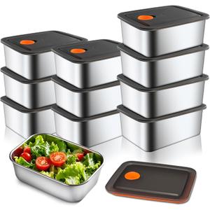 10 Pack Stainless Steel Food Storage Containers with Leak-Proof Lids, 16oz Reusable Metal Meal Prep Lunch Boxes, Stackable, BPA-Free, Dishwasher Safe for Snacks, Fruits & On-the-Go Meals