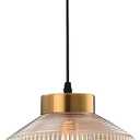9.8 x 11.8Amber Glass Pendant Lights with Brass Base, Vintage Stripe Ceiling Hanging Lamp, Adjustable Height Lighting Fixture for Kitchen Island Dining Room Bar(Amber)