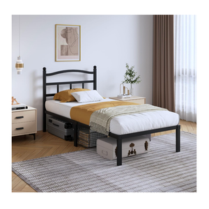 14 Inch Metal Bed Frame - Twin Size Heavy Duty Bedframe with Headboard Black Basic Steel Slats Platform No Box Spring Needed/Easy Assembly/Noise Free