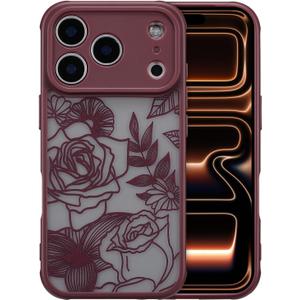 XIZYO for iPhone 17 Pro Case, Floral Rose Cute Phone Case for Women Girls Aesthetic Pattern Print Slim TPU Bumper Shockproof Protective Cover for iPhone 17 Pro 6.3 Inch, Wine Red